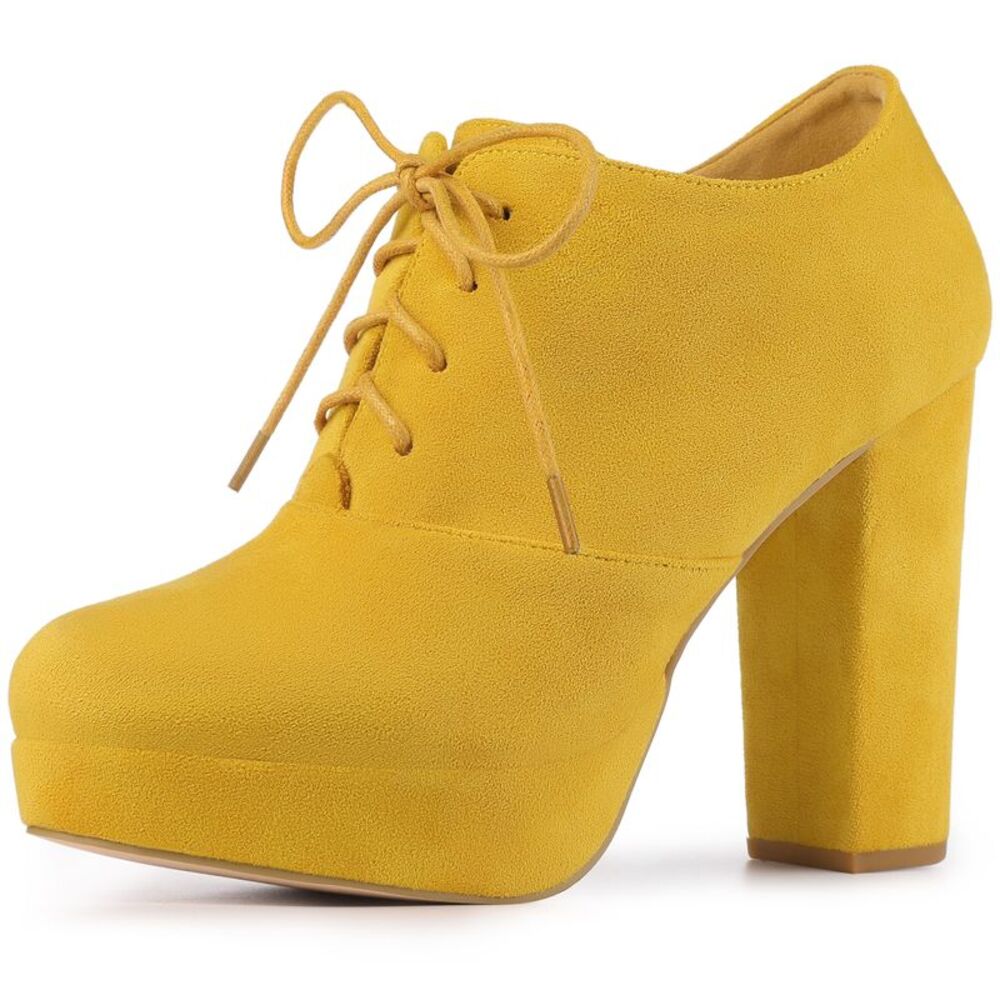 Platform Chunky Heel Yellow Lace Up Ankle Booties